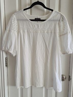 White Lace-Trim Cotton Top
